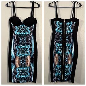 Electric Bodycon Dress by Celeb Boutique Black Blue Turquoise 90s y2k alt rock